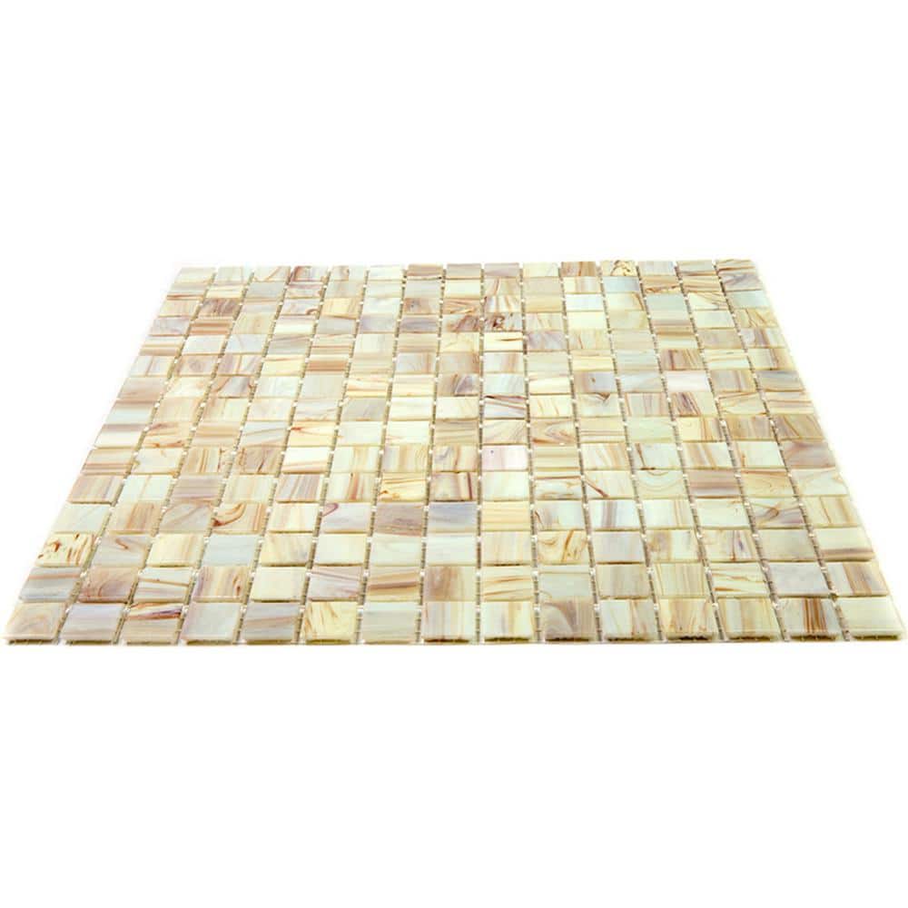 Celestial 12 in. x 12 in. Beige Iridescent Glass Mosaic Tile