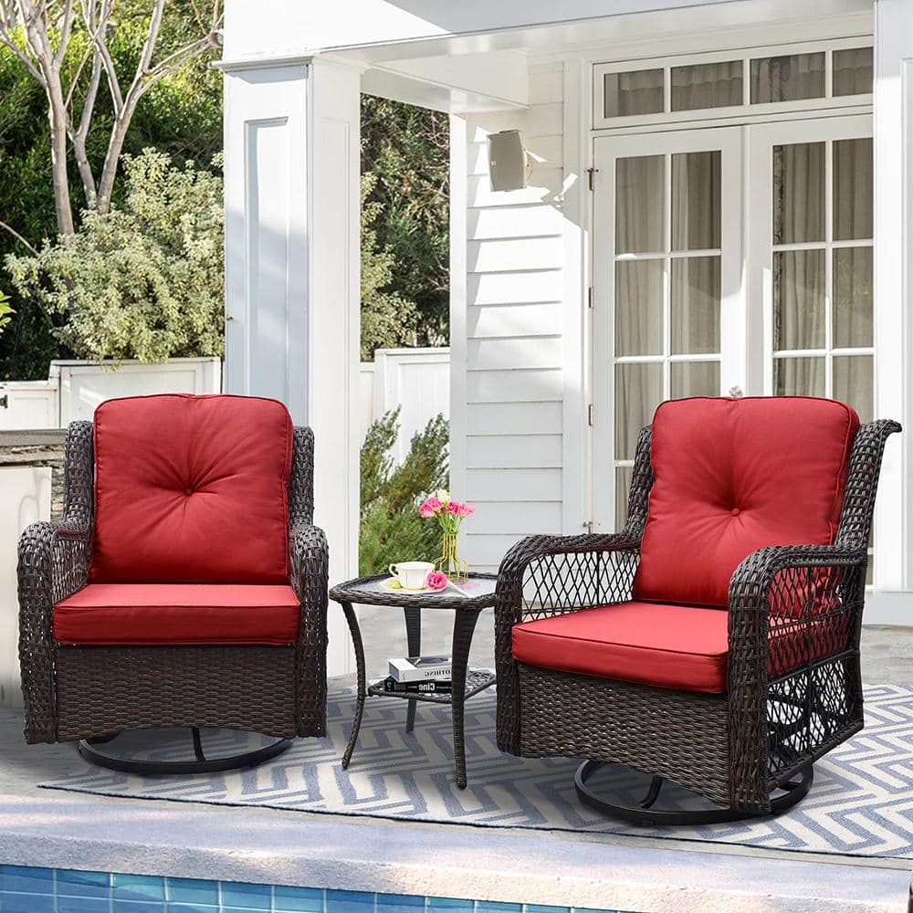 ART TO REAL 3-Piece Wicker Outdoor Rocking Chair Patio Conversation Set ...