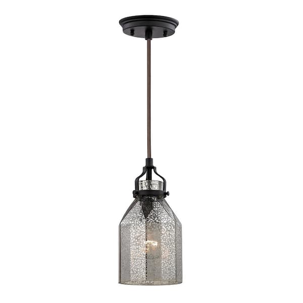 Titan Lighting Danica 1-Light Oil Rubbed Bronze and Mercury Glass Pendant