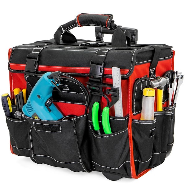 XtremepowerUS 11 in. x 18 in. Jobsite Rolling Tote Tool Bag Storage ...