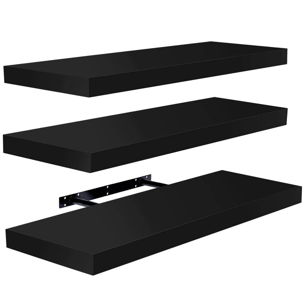 Sorbus Floating Shelves, 24 in. W x 9 in. D Black Decorative Wall Shelves with Invisible Brackets (3-Pack) WD-FLT3-BLK
