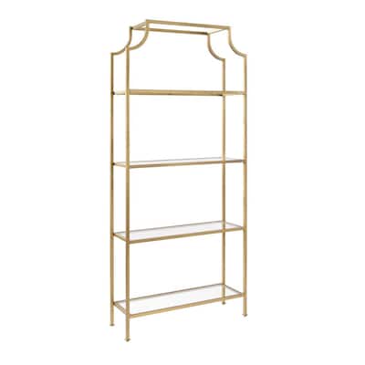 80 in. Gold/Clear Metal 4-shelf Etagere Bookcase with Open Back