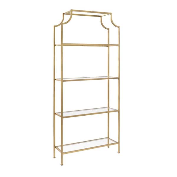 CROSLEY FURNITURE 80 in. Gold/Clear Metal 4-shelf Etagere Bookcase with Open Back