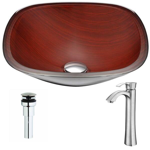 ANZZI Cansa Series Deco-Glass Vessel Sink in Rich Timber with 