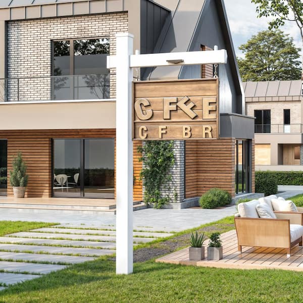 Solar Real Estate Sign Post with 2-LED Lights Adjustable PVC Yard Sign and Metal Stake for Open House Business Hours