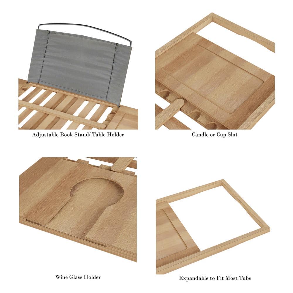 Bamboo Adjustable Freestanding Bathtub Tray with Cup Holder