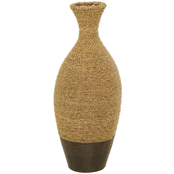 Litton Lane 27 in. Brown Handmade Tall Woven Floor Seagrass Decorative ...