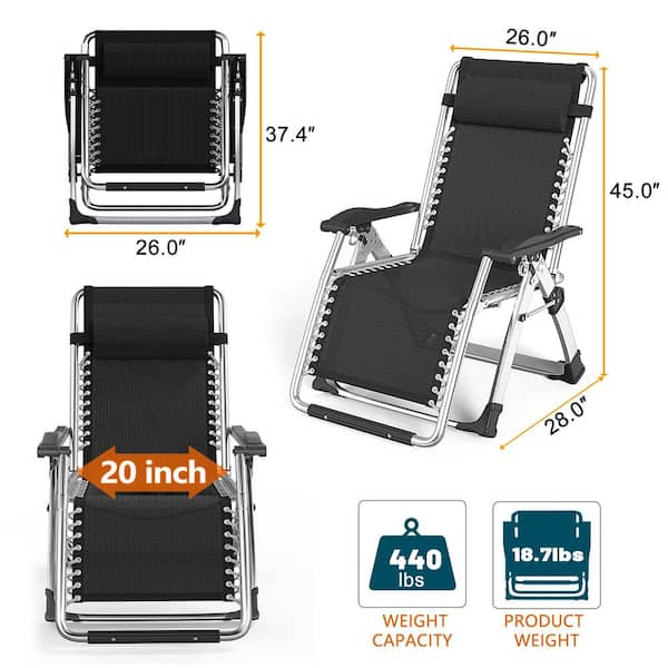 BOZTIY Detachable Short Pile Pad Teslin Chair Folding Portable Recliner Patio Lounger, Cup Holder, Headrest Zero Gravity, Light Gray& Black
