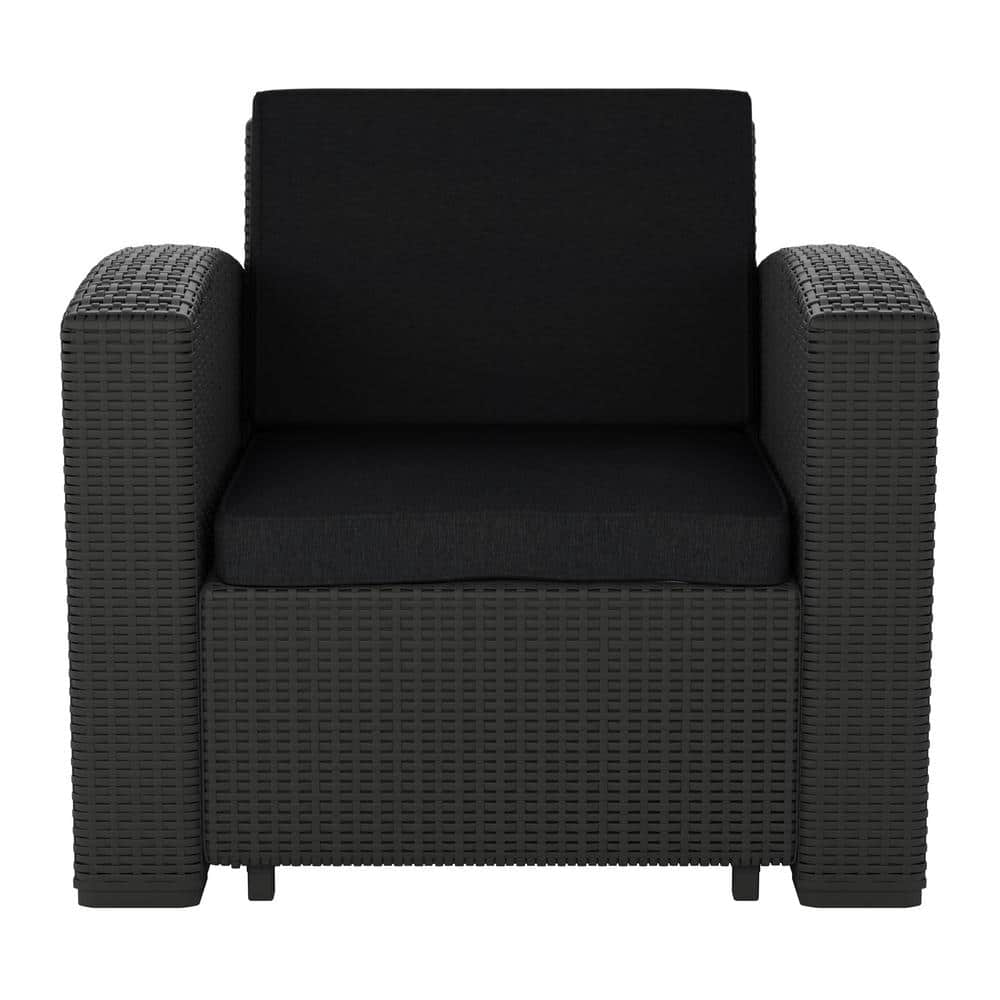 CORLIVING Lake Front Resin Wicker Outdoor Lounge Chair with Black Cushion -  PLF-216-C