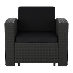 Lake Front Resin Wicker Outdoor Lounge Chair with Black Cushion
