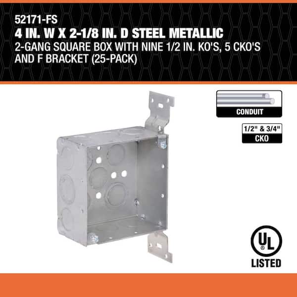 Southwire 4 in. W x 2-1/8 in. D Steel Metallic 2- Square Box