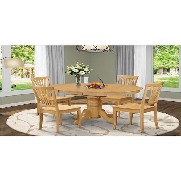 East West Furniture 5-Piece Oval Natural Oak Finish Solid Wood Top Dining table with 4 Chairs with Lattice Back