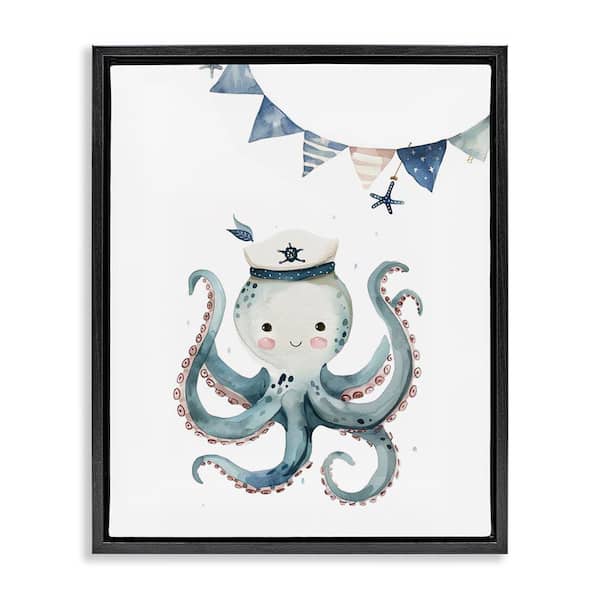 Cute Octopus Sailor by LSR Design Studio Black Floater Frame Animal Graphic Art Print 21 in. x 17 in.