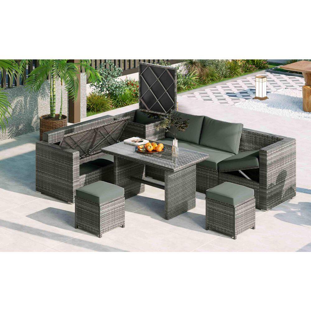 6-Piece PE Rattan Wicker Sofa Set - Outdoor Sectional Set with Adjustable S