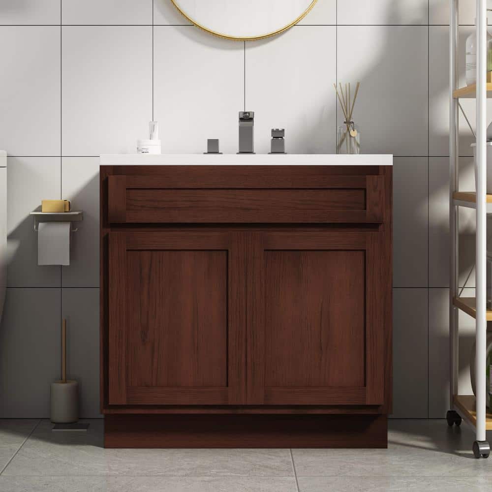 White Shaker Style 36" Engineered Wood Vanity Cabinet