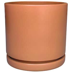 11 in. x 11 in. Matte Terracotta Cylinder Ceramic Planter with Inline Saucer