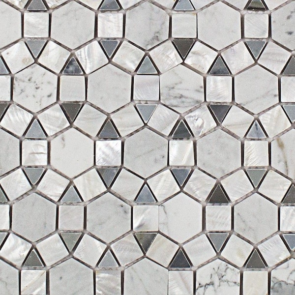 Ivy Hill Tile Noble Hexagon White Carrera and Moonstone 9-3/4 in. x 12-1/4 in. x 10 mm Polished Pearl and Marble Mosaic Tile