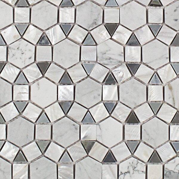 Ivy Hill Tile Noble Hexagon Pearl White Carrera and Moonstone 3 in. x 6 in. Marble Tile Sample