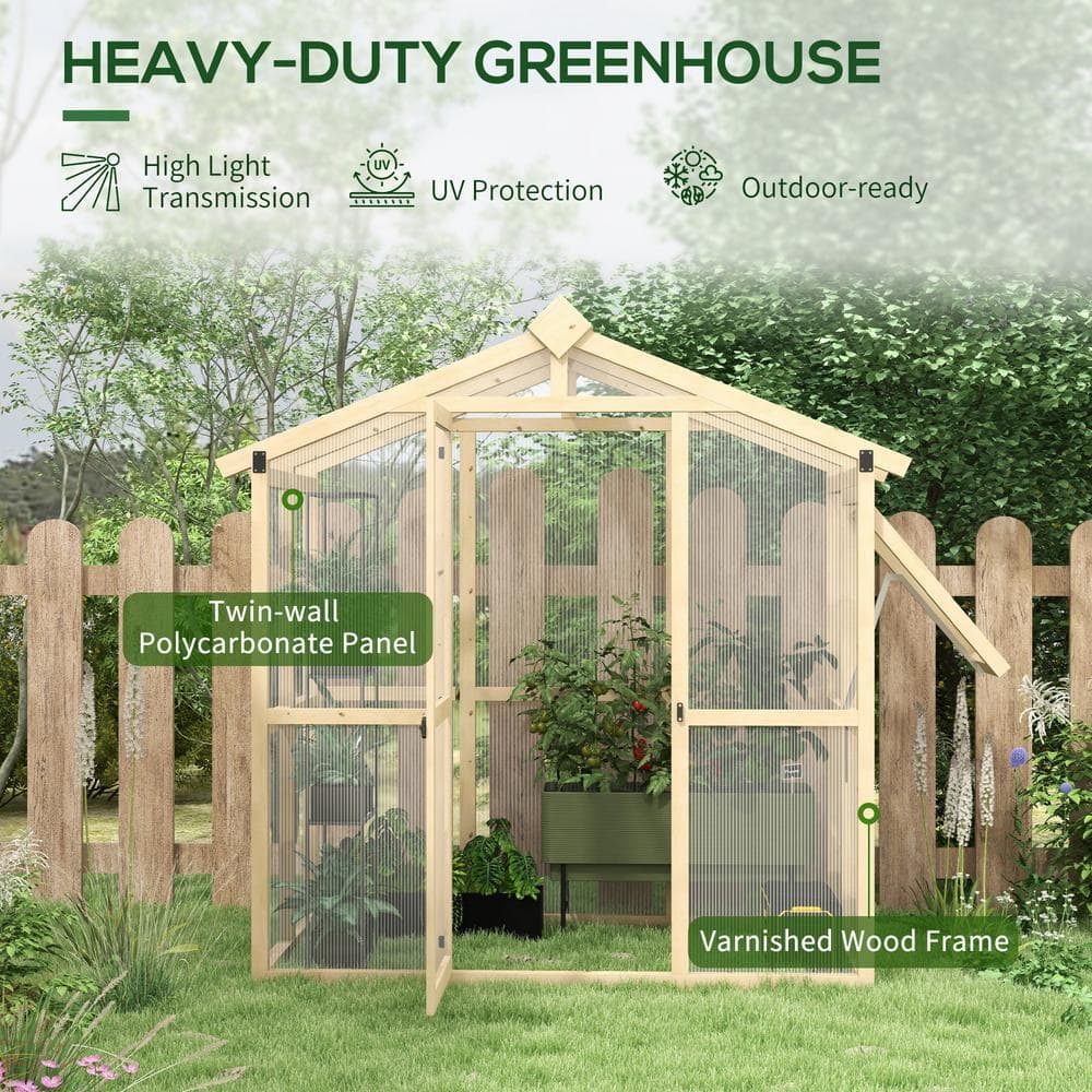 Outsunny 6.5' x 4' Polycarbonate Greenhouse with Wood Frame