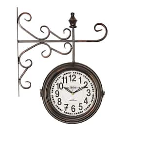 16 in. x 20 in. Double Sided Iron Wall Clock with Glass in Black Iron Frame