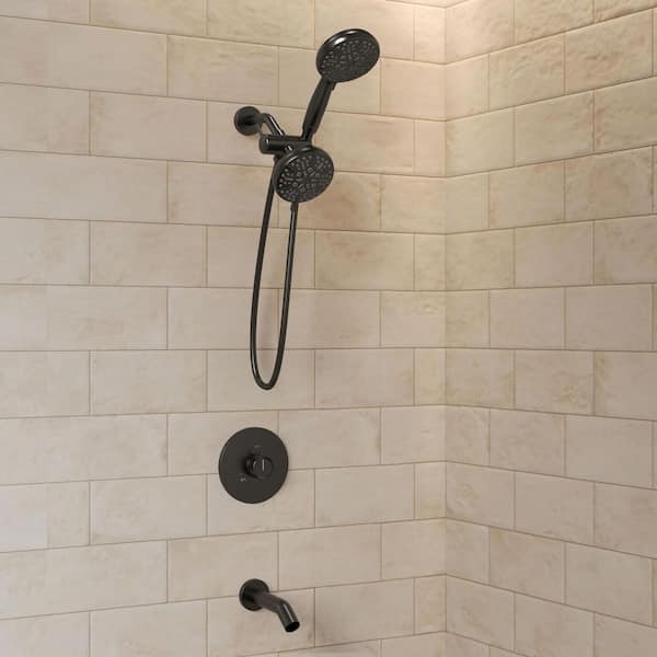 5 in. Wall Mount Single Handle 3-Spray Tub and Shower Faucet 2.5 GPM in Matte Black Valve Included
