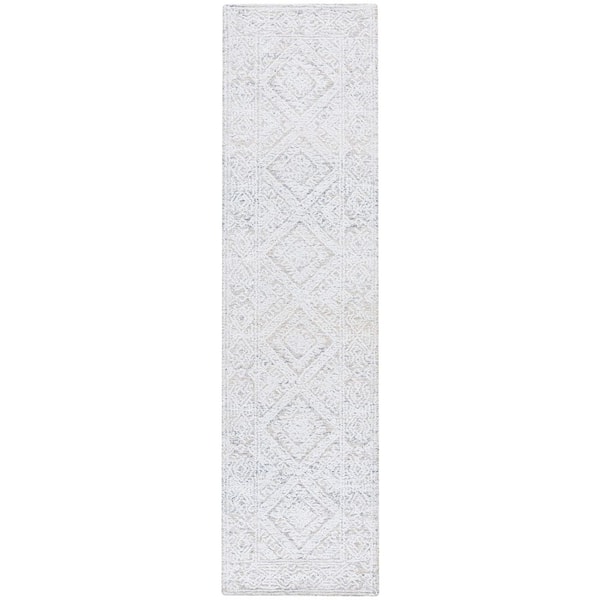 Ebony 2 ft. x 9 ft. Taupe/Ivory Diamond Ornate Border Runner Rug