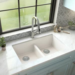 Quartz White 32 in. 50/50 Double Bowl Composite Undermount Kitchen Sink