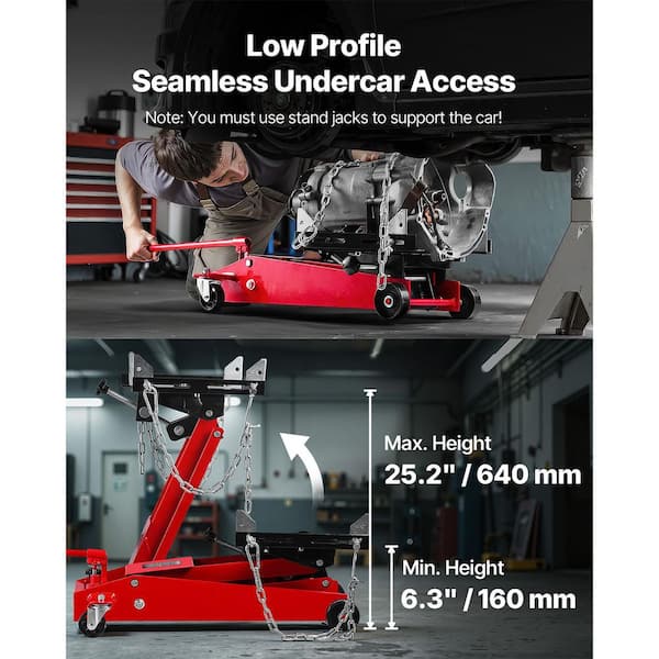 Low Profile Floor Jack, 1000 lbs. Lifting Capacity, Telescoping Transmission, 6.3-25.2 in. Height, 360° Swivel Wheels
