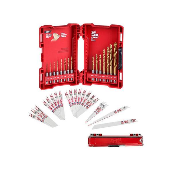 Milwaukee Shockwave Impact-Duty Titanium Drill Bit Set with Sawzall Bi-Metal Wood Metal Cutting Reciprocating Blade Set (35-Piece)