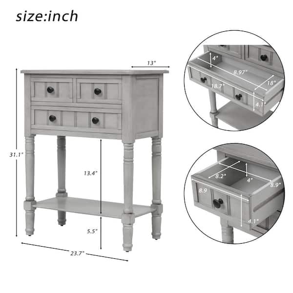 Boyel Living 23 7 In L Gray Wash, Long Narrow Sofa Table With Drawers