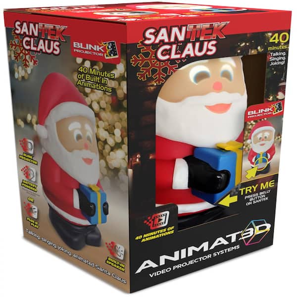 SanTek 11 in. Animated Built-In Projector and Speaker USB or Battery Santa Claus Christmas Décor