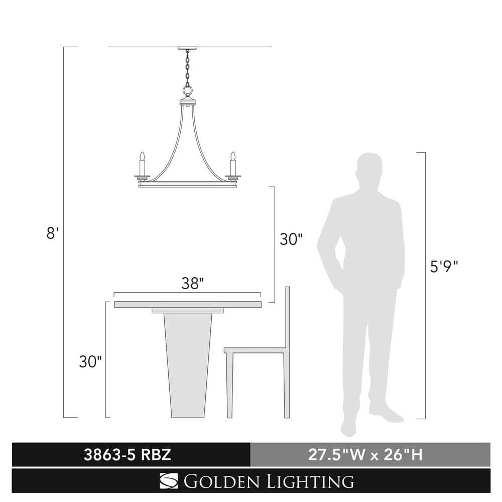 Rubbed Bronze Transitional 5-Light Candelabra Chandelier