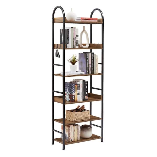 Nestfair 71 in. H Steel 6-Shelves Bookcase with Round Top Frame in Brown