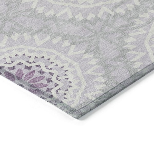 Lilac, Purple, Ivory 3 ft. x 5 ft. Woven Floral, Medallion Polyester Rectangle Indoor/Outdoor Area Rug