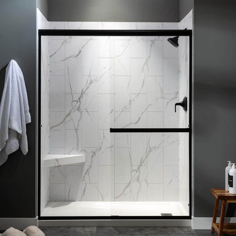 Carrara Marble Finish PVC Corner Shower Bench
