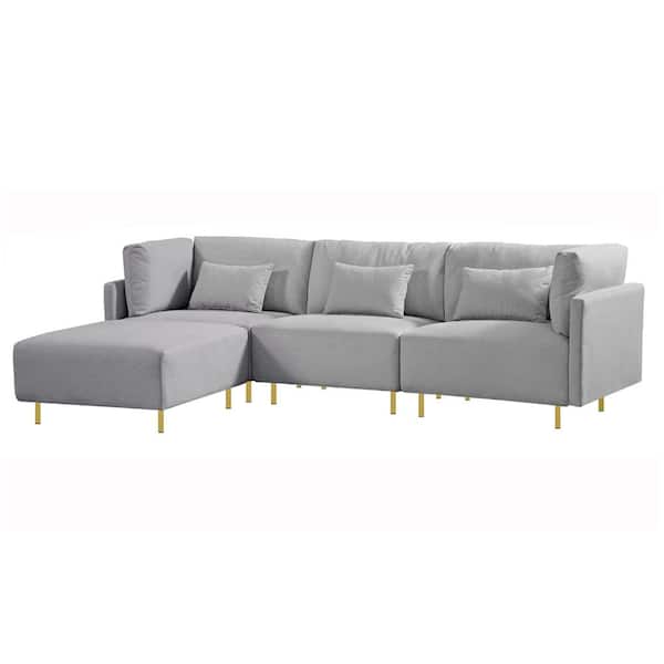 ATHMILE 60 in. W Square Arm Fabric Modern L Shaped Sofa in Gray