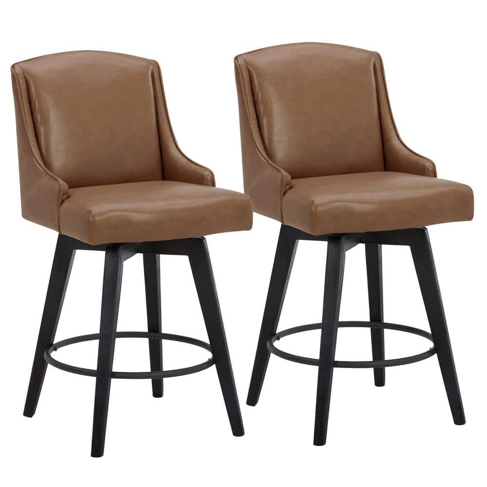 Cognac Brown 26'' Swivel Counter Stools with Nailhead Trim, Set of 2