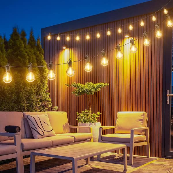 14 Light 25 ft. Black Outdoor Plug-in Waterproof Connectable G40 LED E12 Plastic Edison Patio String Light