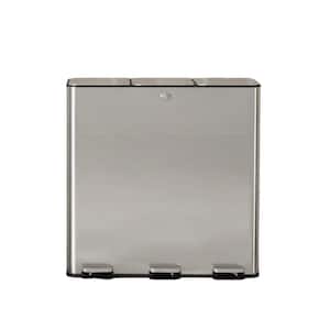 15 Gal. Silver Stainless Steel 3 Compartments Pedal Odor Control Kitchen Recycling Trash Can with Separated Lid for Home