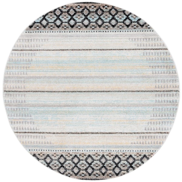 Adirondack 6 ft. x 6 ft. Round Ivory/Blue Gray Diamond Border Area Rug