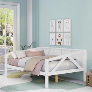 White Wooden Full Size Daybed Frame, Sofa Bed with Wood Slat Support, Full Bed Frame for Bedroom Living Room