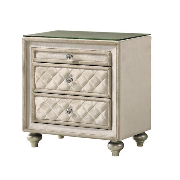 Acme Furniture Lucienne Beige Velvet 3 18 in. W Nightstand
