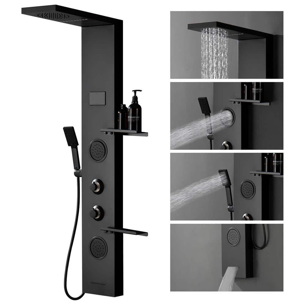 Matte Black Thermostatic Shower Panel System with LED Light