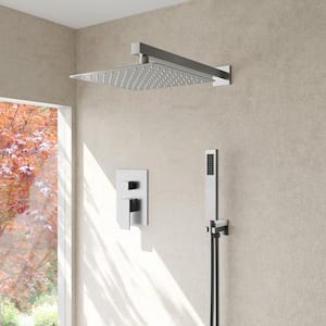 Single-Handle Rain 2-Spray Square Wall Mount 10 in. Dual Shower Head Fixed and Handheld Shower Head 2.5 and 1.8 GPM