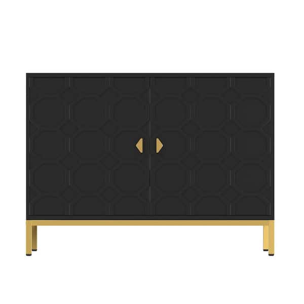Clihome Indoor Black Top Accent Storage Cabinet with 2-Door and Metal Base