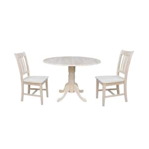 Brynwood 3-Piece 42 in. Unfinished Round Drop-Leaf Wood Dining Set with San Remo Chairs