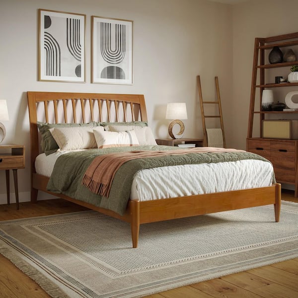 AFI Orleans Light Toffee Natural Bronze Solid Wood Frame Full Low Profile Sleigh Platform Bed