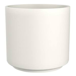 15.6 in. Eloise Large Modern White Ceramic Cylinder Planter (15.6 in. D x 15 in. H) with  punch-out Drainage Holes