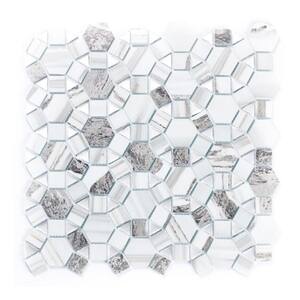 Art Deco White & Gray Cobblestone Mosaic 12 in. x 12 in. Wood Look Glass Decorative Wall Tile (10 sq. ft./Case)