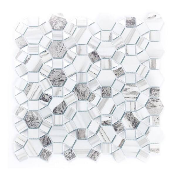 ABOLOS Art Deco Designs White and Gray Cobblestone Mosaic 12 in. x 12 in.  Wood Look Glass Decorative Tile (10 sq. ft.) HOMMSCCOB-UC - The Home Depot